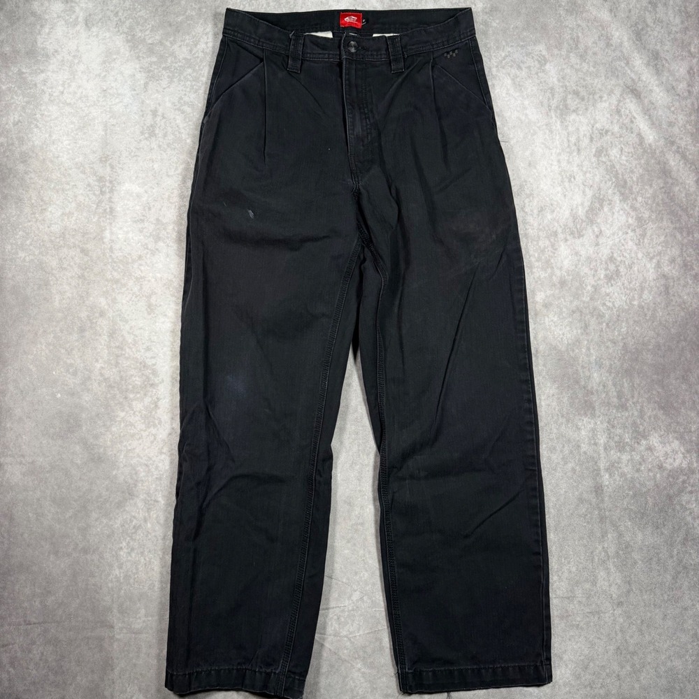 Vans Off The Wall Mens Size 30 Black Herringbone Pleated Loose Fit Skater Pants